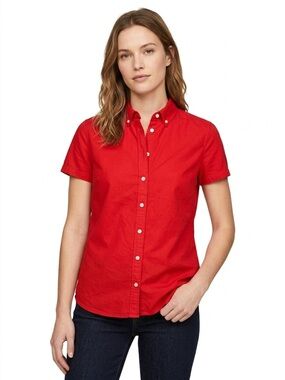 Tommy Hilfiger Red Short Sleeve Button Down Shirt - Size 6